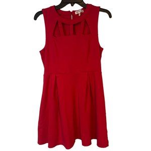 Monteau Los Angeles Fit & Flare Dress Womens Large Red Cutouts Sleeveless Pleat
